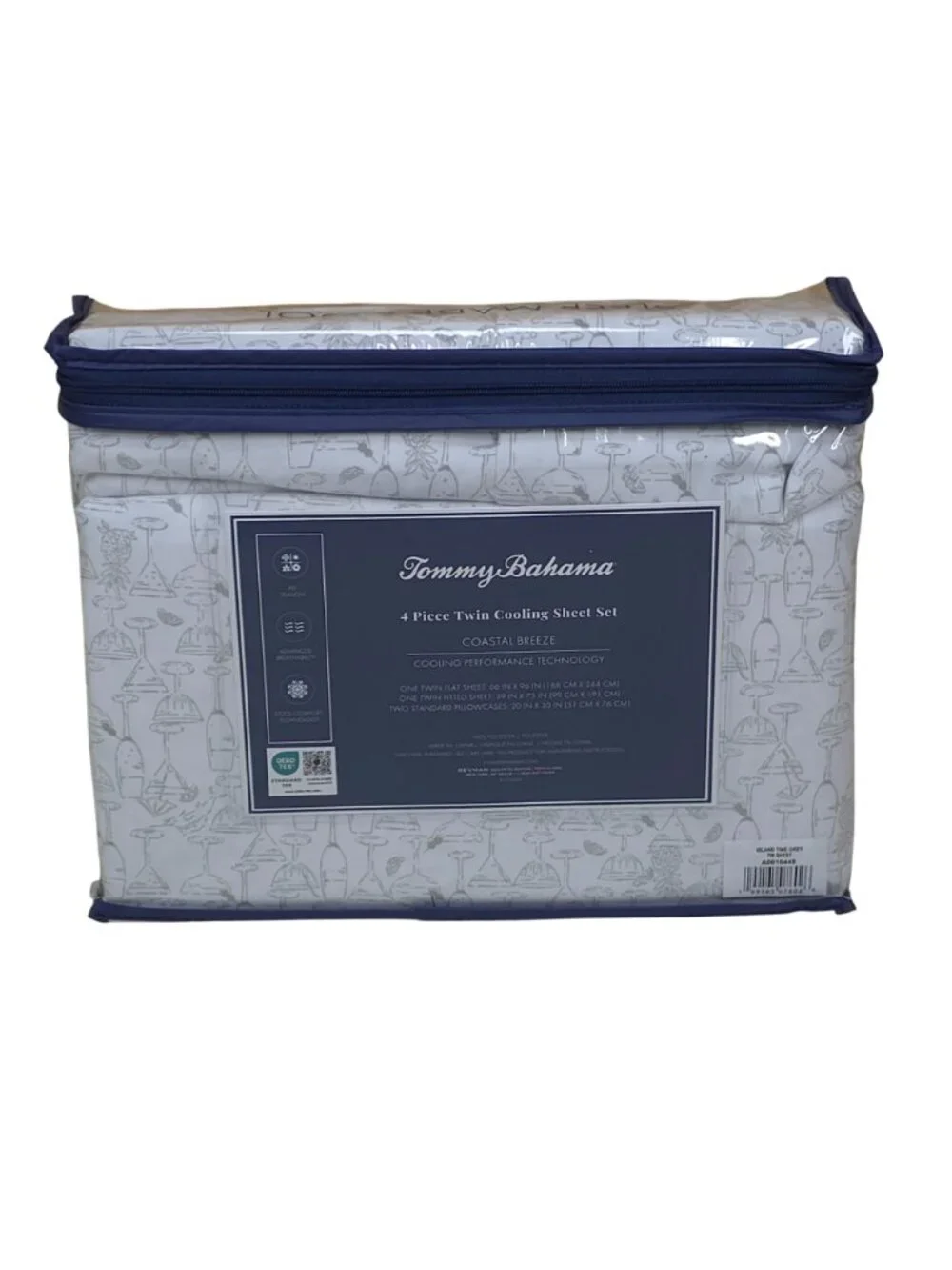 Tommy Bahama 4 Piece Twin Cooling Sheet Set Coastal Breeze With Bonus Pillowcase